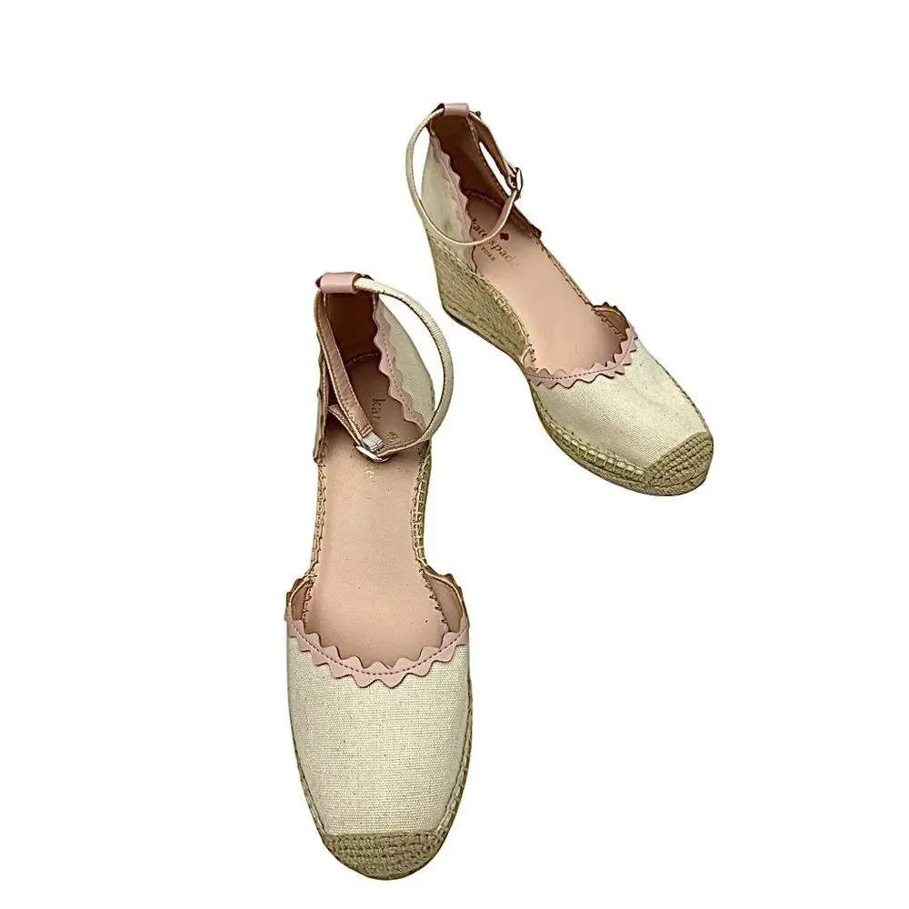 Kate Spade Espadrille Wedge Thea Sandals Shoes Canvas Leather Size 8.5 B EUC